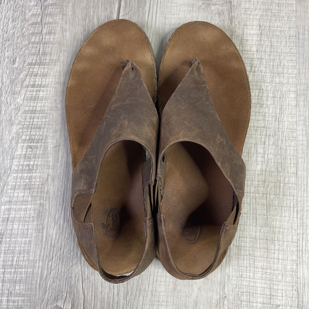 Chaco Womens Wayfarer Post Thong Sandals Toffee Leather Slingback Size 10 EUC M - Picture 6 of 9